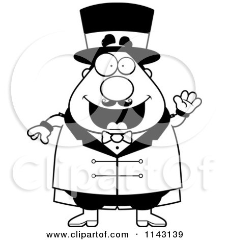 Cartoon Clipart Of A Black And White Friendly Chubby Circus Ring Master Waving - Vector Outlined Coloring Page by Cory Thoman