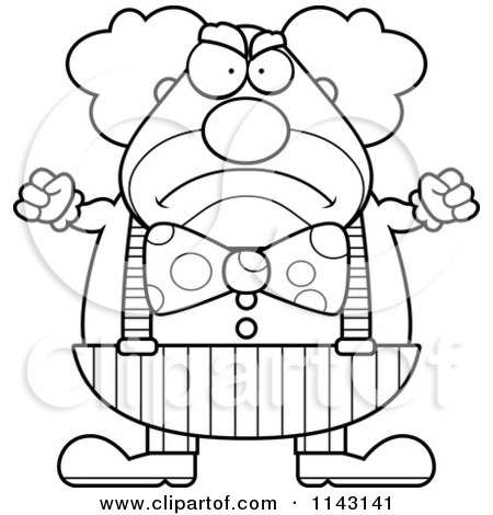 Cartoon Clipart Of A Black And White Angry Chubby Circus Clown - Vector Outlined Coloring Page by Cory Thoman