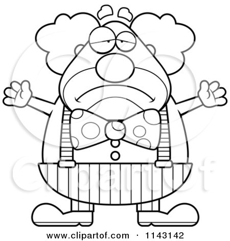 Cartoon Clipart Of A Black And White Sad Chubby Circus Clown - Vector Outlined Coloring Page by Cory Thoman