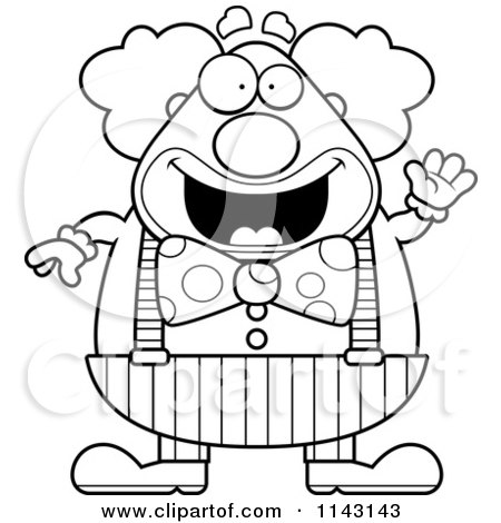 Cartoon Clipart Of A Black And White Waving Chubby Circus Clown - Vector  Outlined Coloring Page by Cory Thoman #1143143