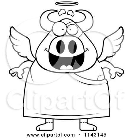 Cartoon Clipart Of A Black And White Cow Angel - Vector Outlined Coloring Page by Cory Thoman