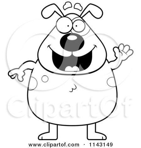 Cartoon Clipart Of A Black And White Waving Dog - Vector Outlined Coloring Page by Cory Thoman