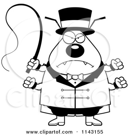 Cartoon Clipart Of A Black And White Mad Chubby Flea Circus Master - Vector Outlined Coloring Page by Cory Thoman