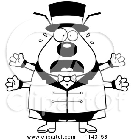 Cartoon Clipart Of A Black And White Scared Chubby Flea Circus Master - Vector Outlined Coloring Page by Cory Thoman