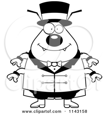 Cartoon Clipart Of A Black And White Chubby Flea Circus Master - Vector Outlined Coloring Page by Cory Thoman