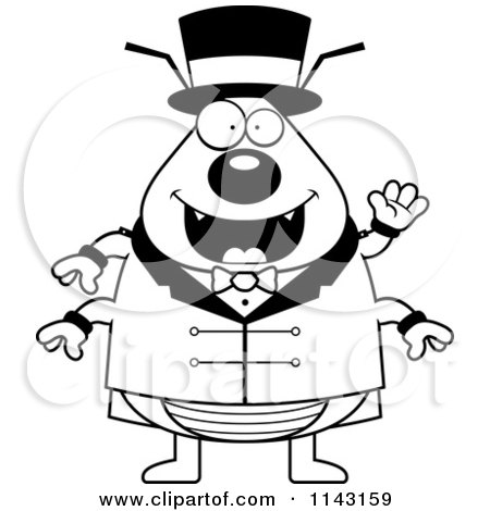 Cartoon Clipart Of A Black And White Circus Ring Master Flea Waving - Vector Outlined Coloring Page by Cory Thoman