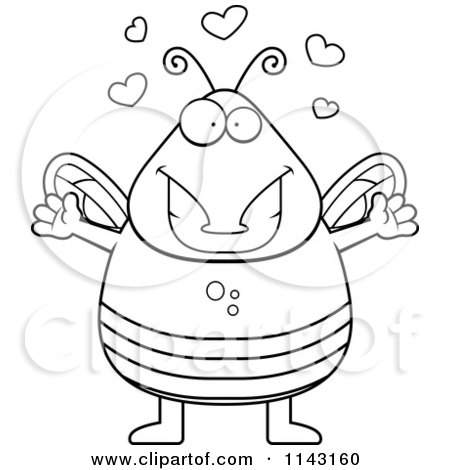Cartoon Clipart Of A Black And White Loving Chubby Fly - Vector Outlined Coloring Page by Cory Thoman