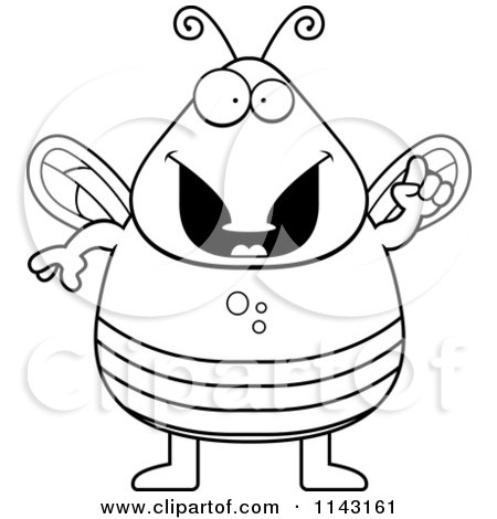 Cartoon Clipart Of A Black And White Chubby Fly With An Idea - Vector Outlined Coloring Page by Cory Thoman