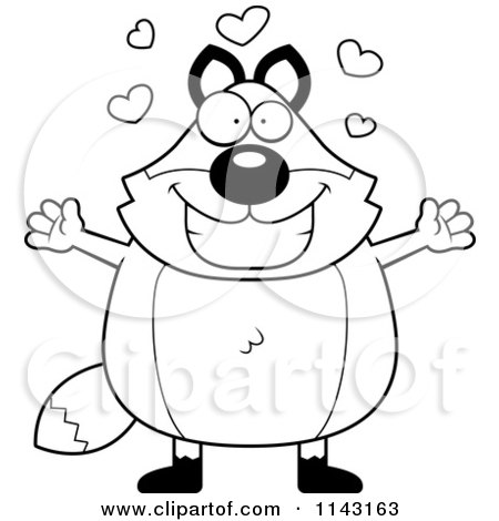 Cartoon Clipart Of A Black And White Chubby Fox Wanting A Hug - Vector Outlined Coloring Page by Cory Thoman