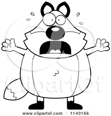 Cartoon Clipart Of A Black And White Chubby Fox Panicking - Vector Outlined Coloring Page by Cory Thoman