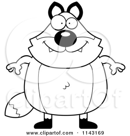 Cartoon Clipart Of A Black And White Chubby Fox - Vector Outlined Coloring Page by Cory Thoman
