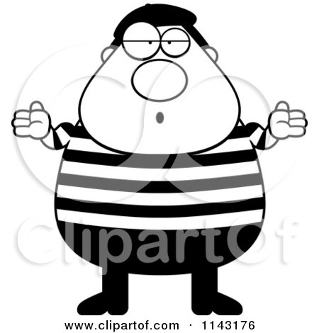Cartoon Clipart Of A Black And White Careless Chubby French Man Shrugging - Vector Outlined Coloring Page by Cory Thoman