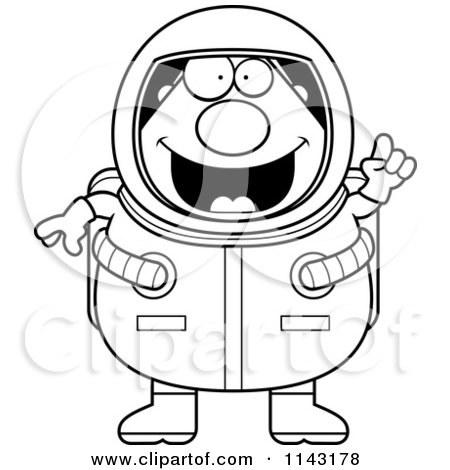 Cartoon Clipart Of A Black And White Smart Astronaut - Vector Outlined Coloring Page by Cory Thoman