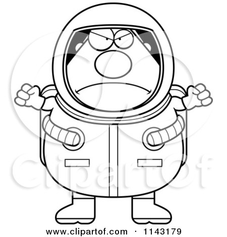 Cartoon Clipart Of A Black And White Mad Astronaut - Vector Outlined Coloring Page by Cory Thoman