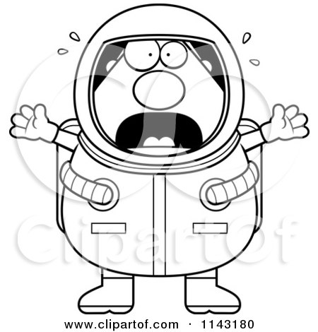 Cartoon Clipart Of A Black And White Stressed Astronaut - Vector Outlined Coloring Page by Cory Thoman
