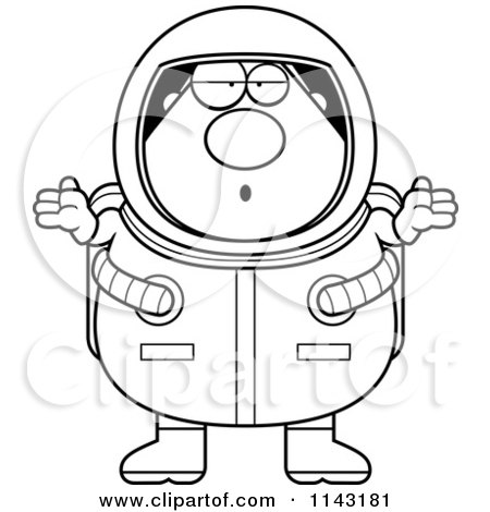 Cartoon Clipart Of A Black And White Shrugging Astronaute - Vector