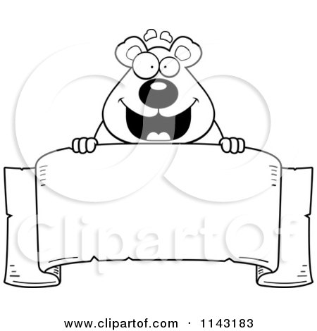 Cartoon Clipart Of A Black And White Bear Banner - Vector Outlined Coloring Page by Cory Thoman