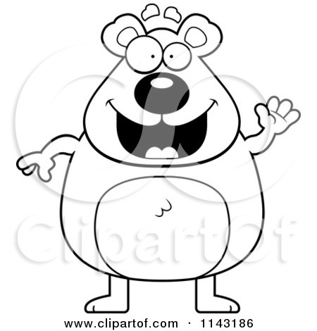 Cartoon Clipart Of A Black And White Bear Waving - Vector Outlined Coloring Page by Cory Thoman
