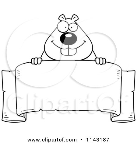 Cartoon Clipart Of A Black And White Beaver Over A Banner - Vector Outlined Coloring Page by Cory Thoman