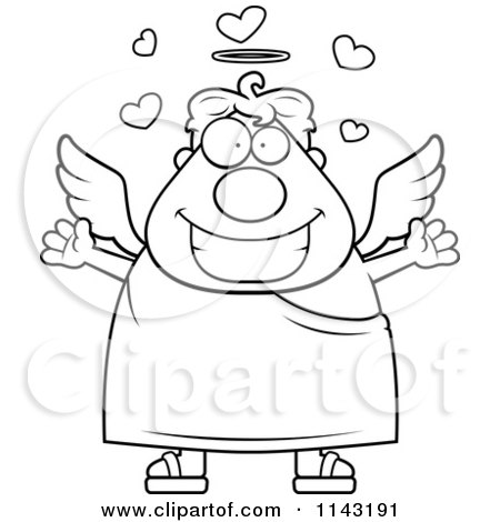 Cartoon Clipart Of A Black And White Loving Angel - Vector Outlined Coloring Page by Cory Thoman