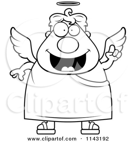 Cartoon Clipart Of A Black And White Smart Angel - Vector Outlined Coloring Page by Cory Thoman