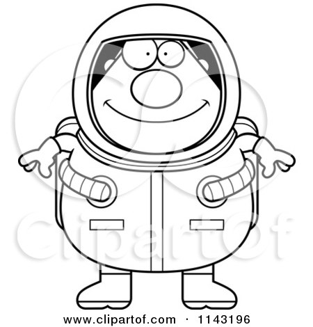 Cartoon Clipart Of A Black And White Happy Astronaut - Vector Outlined Coloring Page by Cory Thoman