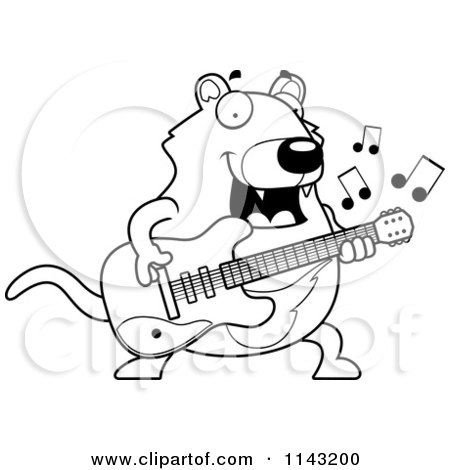 Cartoon Clipart Of A Black And White Chubby Tazmanian Devil Guitarist - Vector Outlined Coloring Page by Cory Thoman