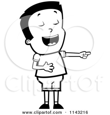 Cartoon Clipart Of A Black And White Boy Laughing And Pointing - Vector Outlined Coloring Page by Cory Thoman