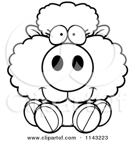Cartoon Clipart Of A Black And White Cute Baby Sheep Sitting - Vector Outlined Coloring Page by Cory Thoman