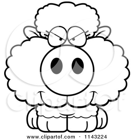 Cartoon Clipart Of A Black And White Sly Baby Sheep - Vector Outlined Coloring Page by Cory Thoman