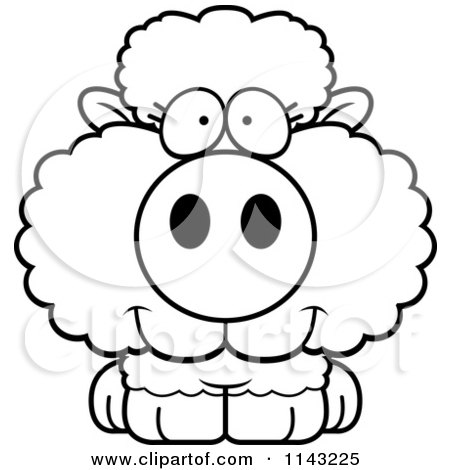 Cartoon Clipart Of A Black And White Cute Baby Sheep - Vector Outlined