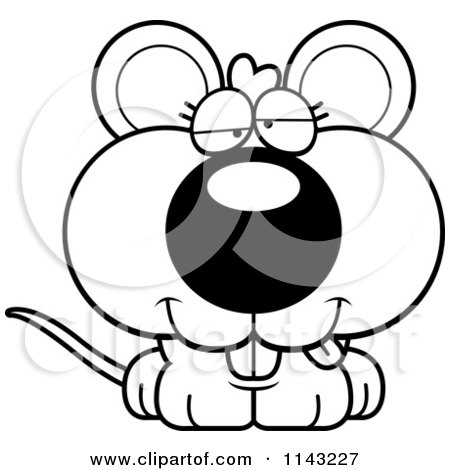 Cartoon Clipart Of A Black And White Cute Dumb Mouse - Vector Outlined Coloring Page by Cory Thoman