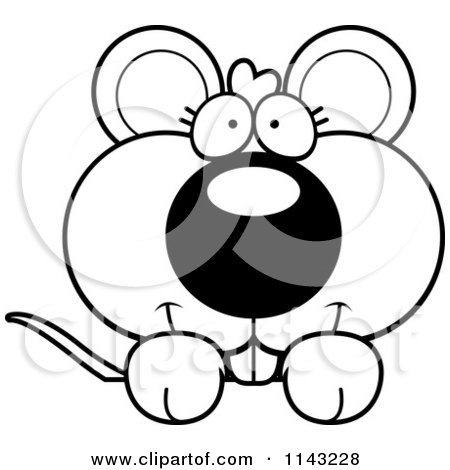 Cartoon Clipart Of A Black And White Cute Mouse Looking Over A Surface - Vector Outlined Coloring Page by Cory Thoman