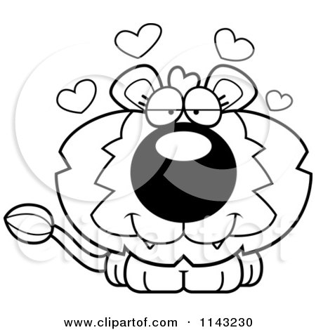 Cartoon Clipart Of A Black And White Cute Loving Lion - Vector Outlined Coloring Page by Cory Thoman