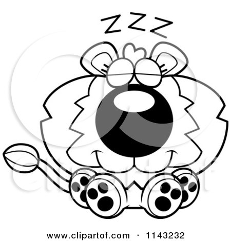 Cartoon Clipart Of A Black And White Cute Dumb Lion - Vector Outlined Coloring Page by Cory Thoman