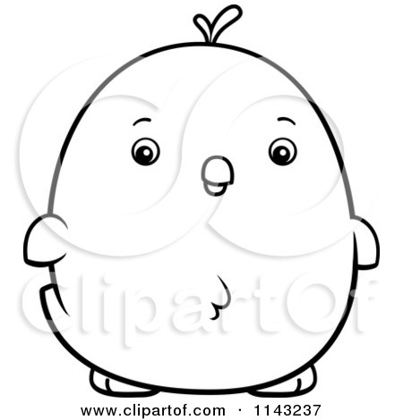 Cartoon Clipart Of A Black And White Chubby Chicken Chick - Vector Outlined Coloring Page by Cory Thoman