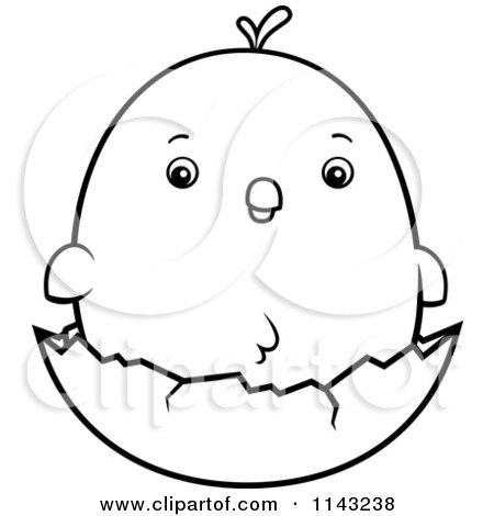 Cartoon Clipart Of A Black And White Chubby Chicken Chick On A Shell - Vector Outlined Coloring Page by Cory Thoman