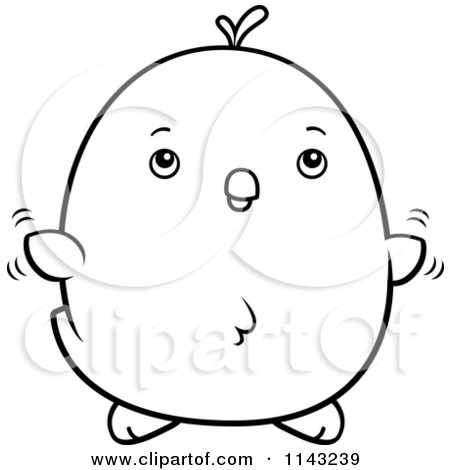 Cartoon Clipart Of A Black And White Chubby Chicken Chick Flying - Vector Outlined Coloring Page by Cory Thoman