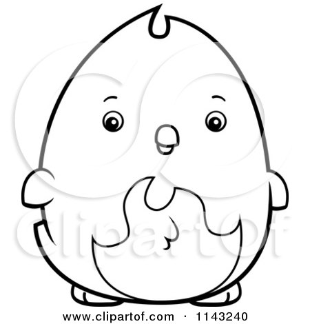Cartoon Clipart Of A Black And White Chubby Phoenix Chick - Vector Outlined Coloring Page by Cory Thoman