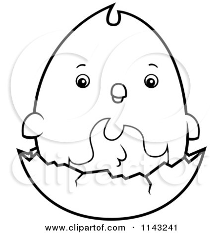 Cartoon Clipart Of A Black And White Chubby Phoenix Chick On A Shell - Vector Outlined Coloring Page by Cory Thoman