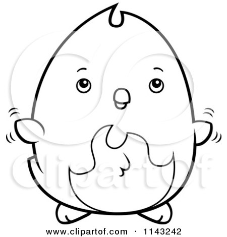 Cartoon Clipart Of A Black And White Chubby Phoenix Chick Flying - Vector Outlined Coloring Page by Cory Thoman
