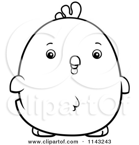 Cartoon Clipart Of A Black And White Chubby Rooster Chick - Vector