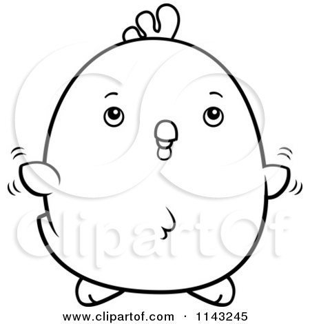 Cartoon Clipart Of A Black And White Chubby Rooster Chick Flying - Vector Outlined Coloring Page by Cory Thoman