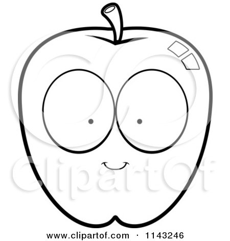 Cartoon Clipart Of A Black And White Apple Character - Vector Outlined Coloring Page by Cory Thoman