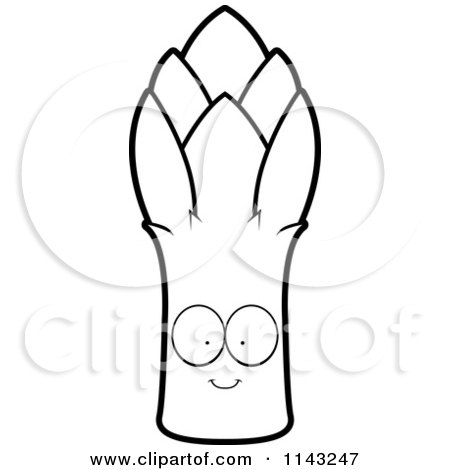 Cartoon Clipart Of A Black And White Big Eyed Asparagus Character - Vector Outlined Coloring Page by Cory Thoman