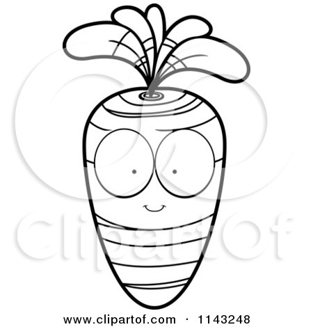 Cartoon Clipart Of A Black And White Carrot Character - Vector Outlined Coloring Page by Cory Thoman