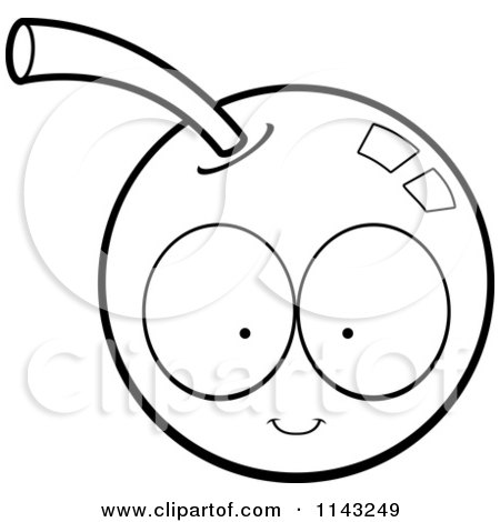 Cartoon Clipart Of A Black And White Cherry Character - Vector Outlined Coloring Page by Cory Thoman