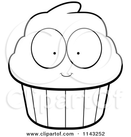 Cartoon Clipart Of A Black And White Cupcake Character - Vector Outlined Coloring Page by Cory Thoman