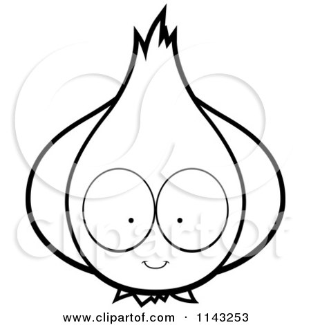Cartoon Clipart Of A Black And White Big Eyed Garlic Character - Vector Outlined Coloring Page by Cory Thoman