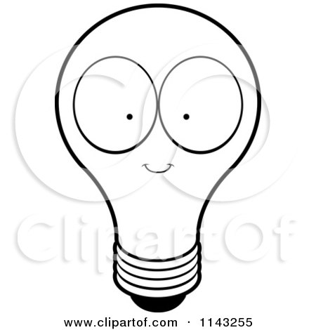 Cartoon Clipart Of A Black And White Lightbulb Character - Vector Outlined Coloring Page by Cory Thoman